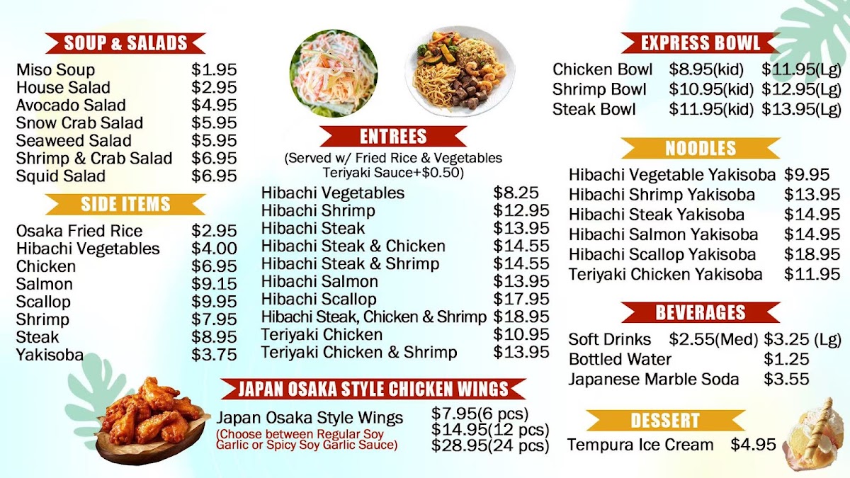 Osaka Hibachi&sushi menu board