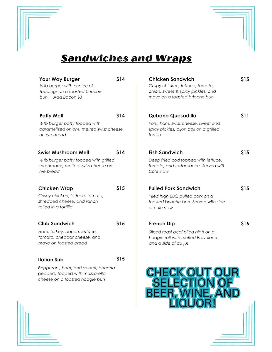 Downtown Bistro and Bakery menu board