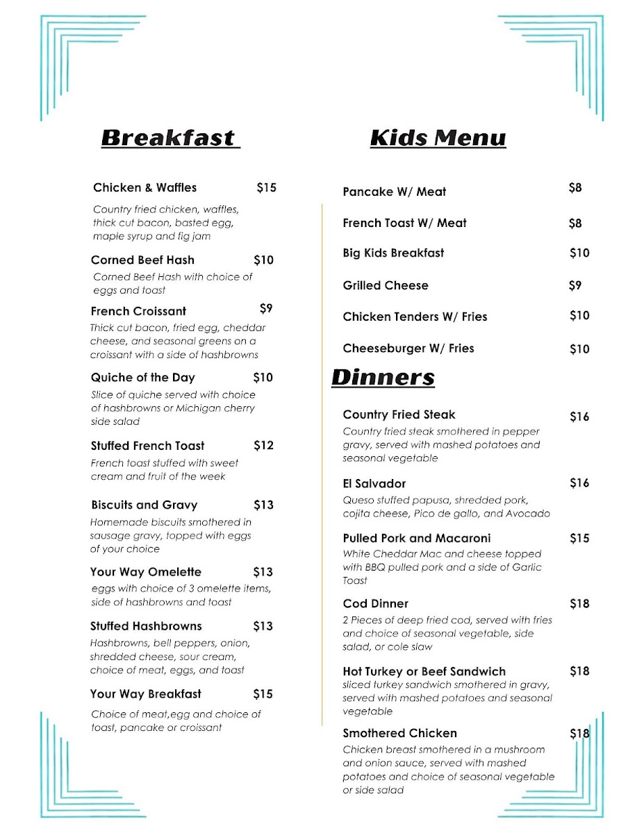Downtown Bistro and Bakery menu board