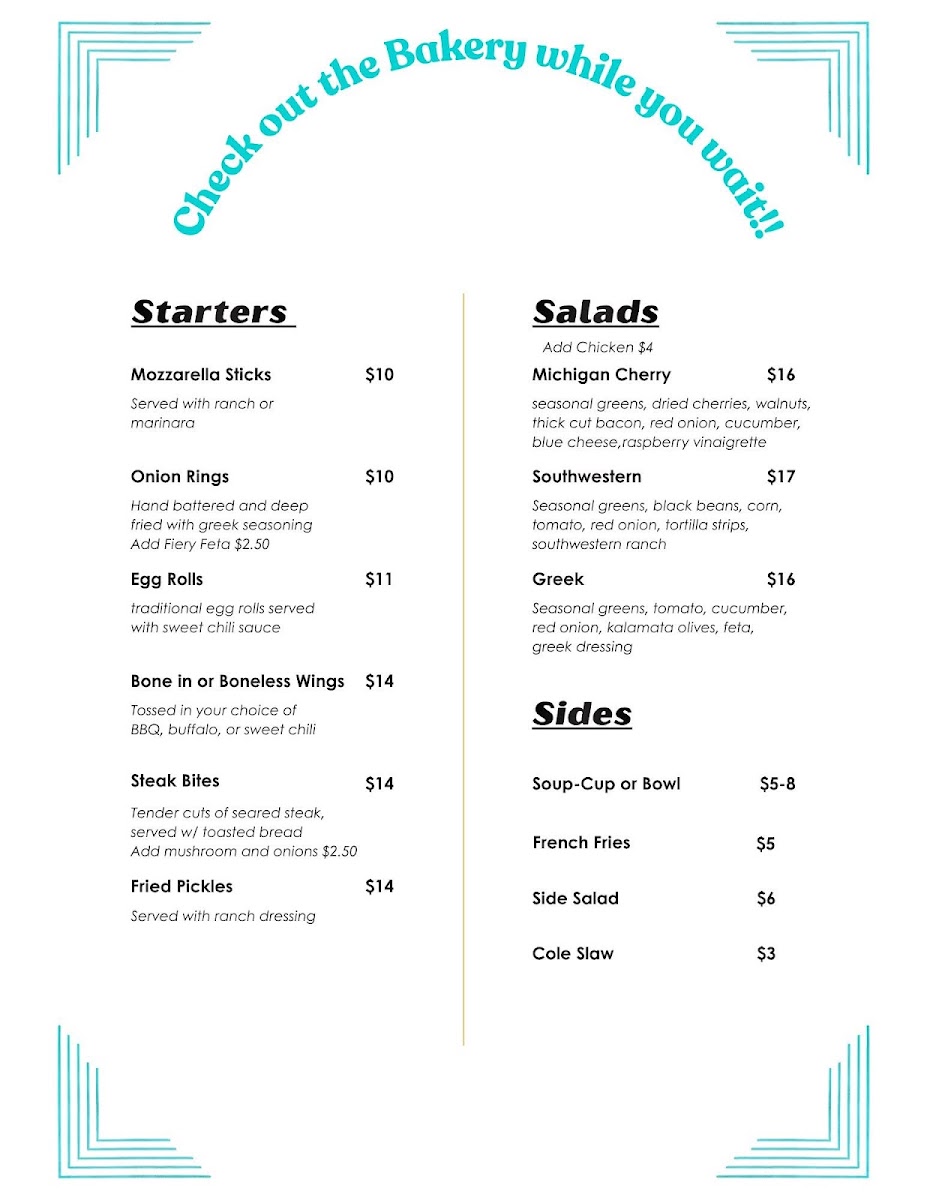 Downtown Bistro and Bakery menu board