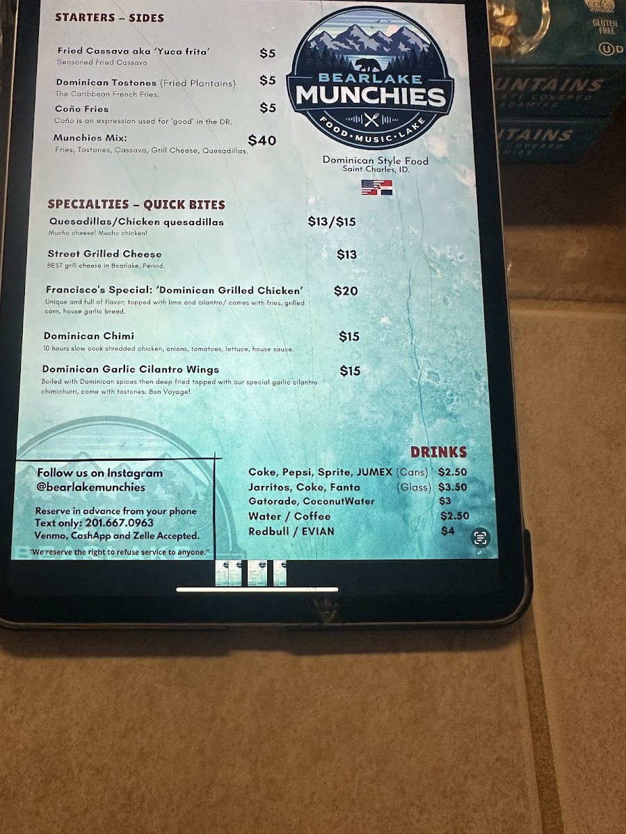 Bearlake Munchies menu board