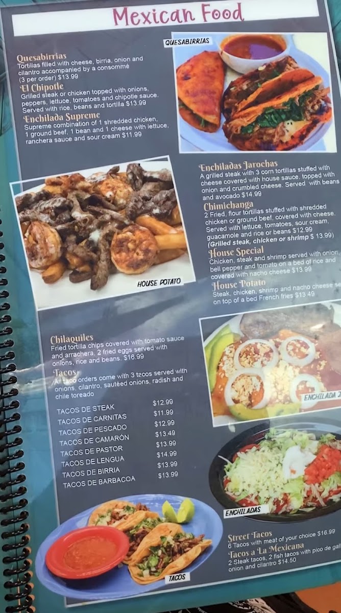 Jarocho's Mexican Bar & Grill menu board
