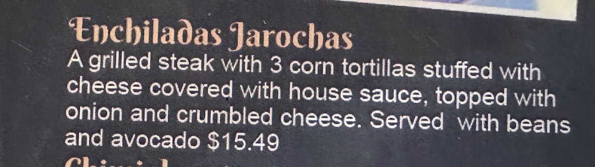 Jarocho's Mexican Bar & Grill menu board