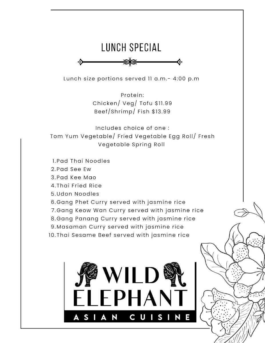 Wild Elephant menu board