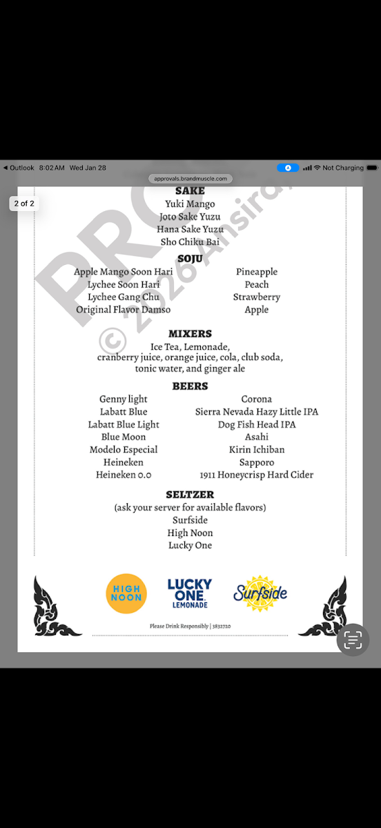 Wild Elephant menu board