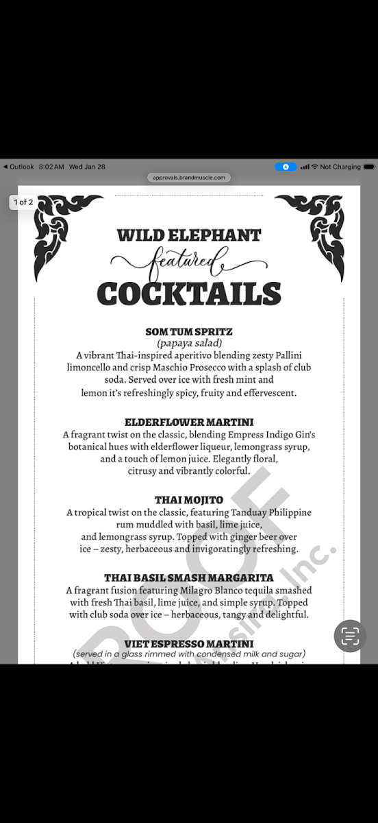 Wild Elephant menu board