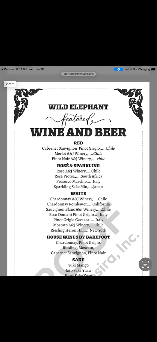 Wild Elephant menu board