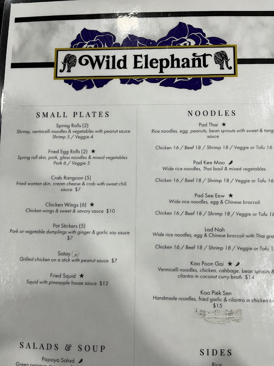 Wild Elephant menu board