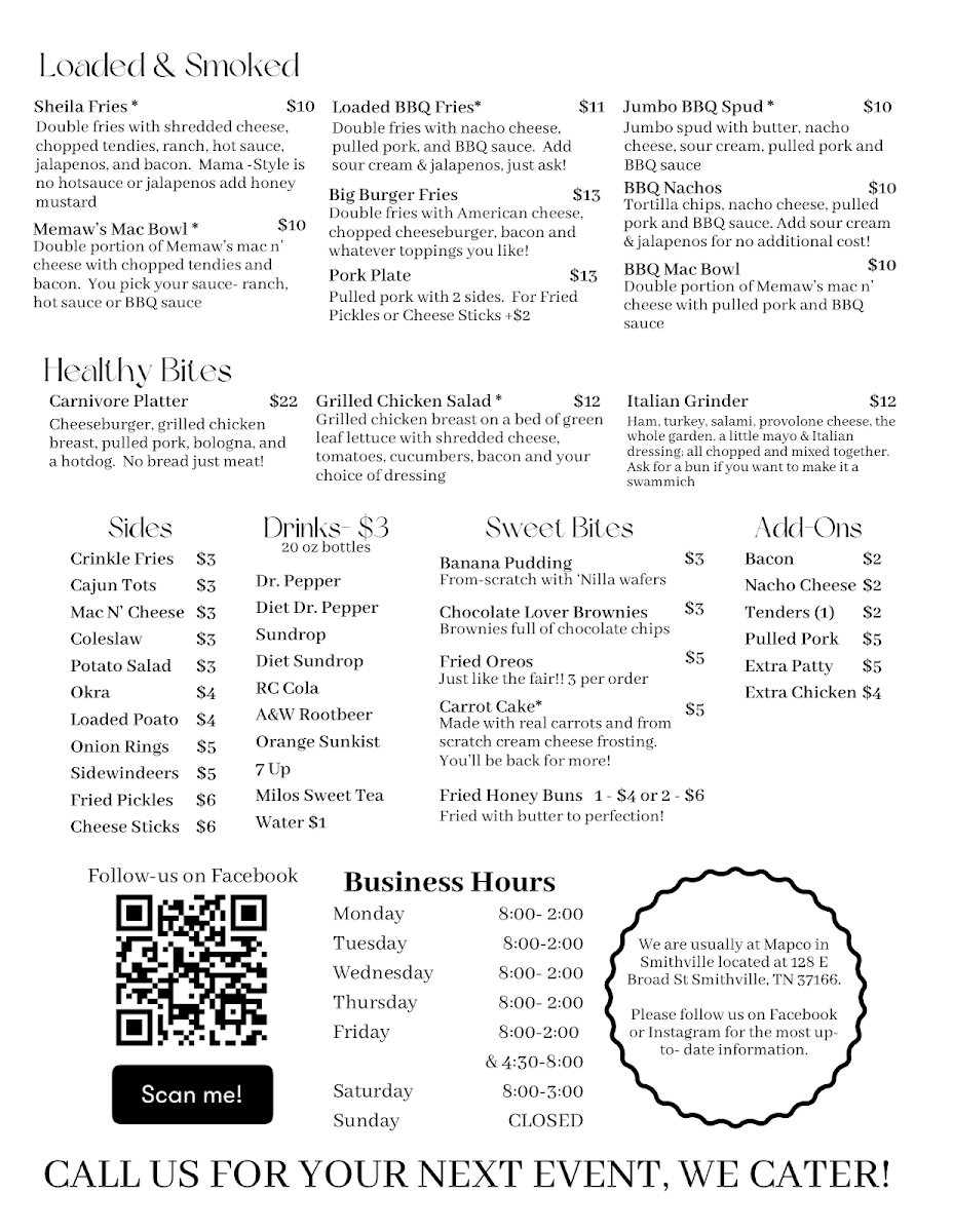 Big Daddy’s Bites menu board
