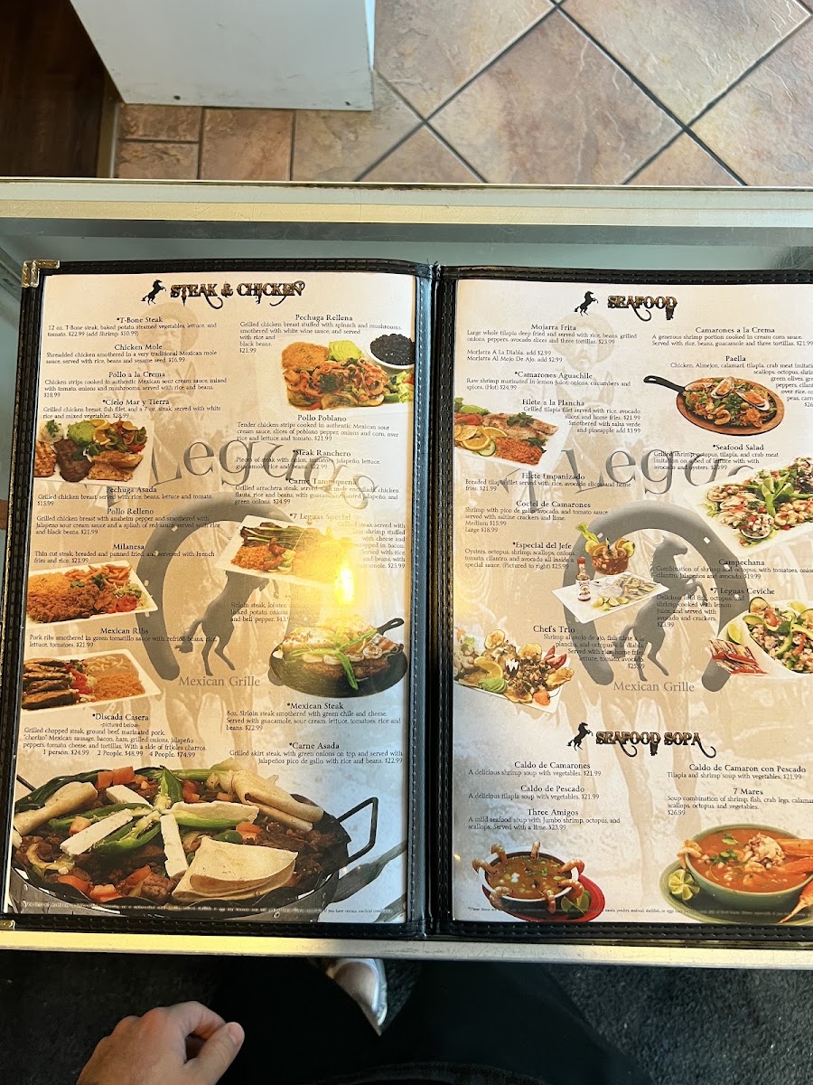 7 Leguas Mexican Grille menu board