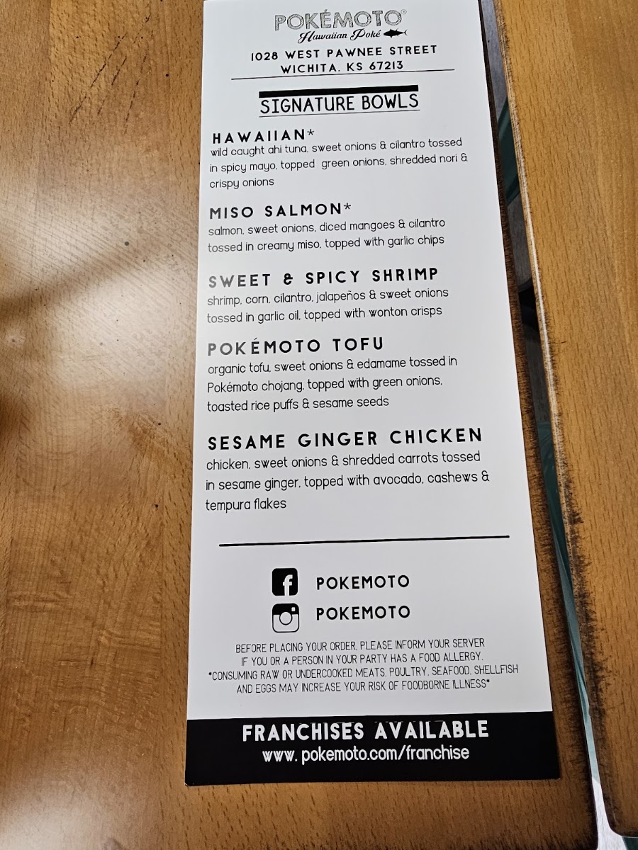Pokemoto menu board