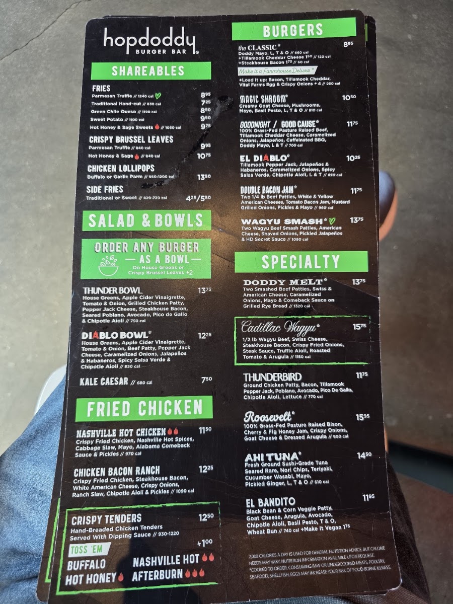 Hopdoddy Burger Bar menu board