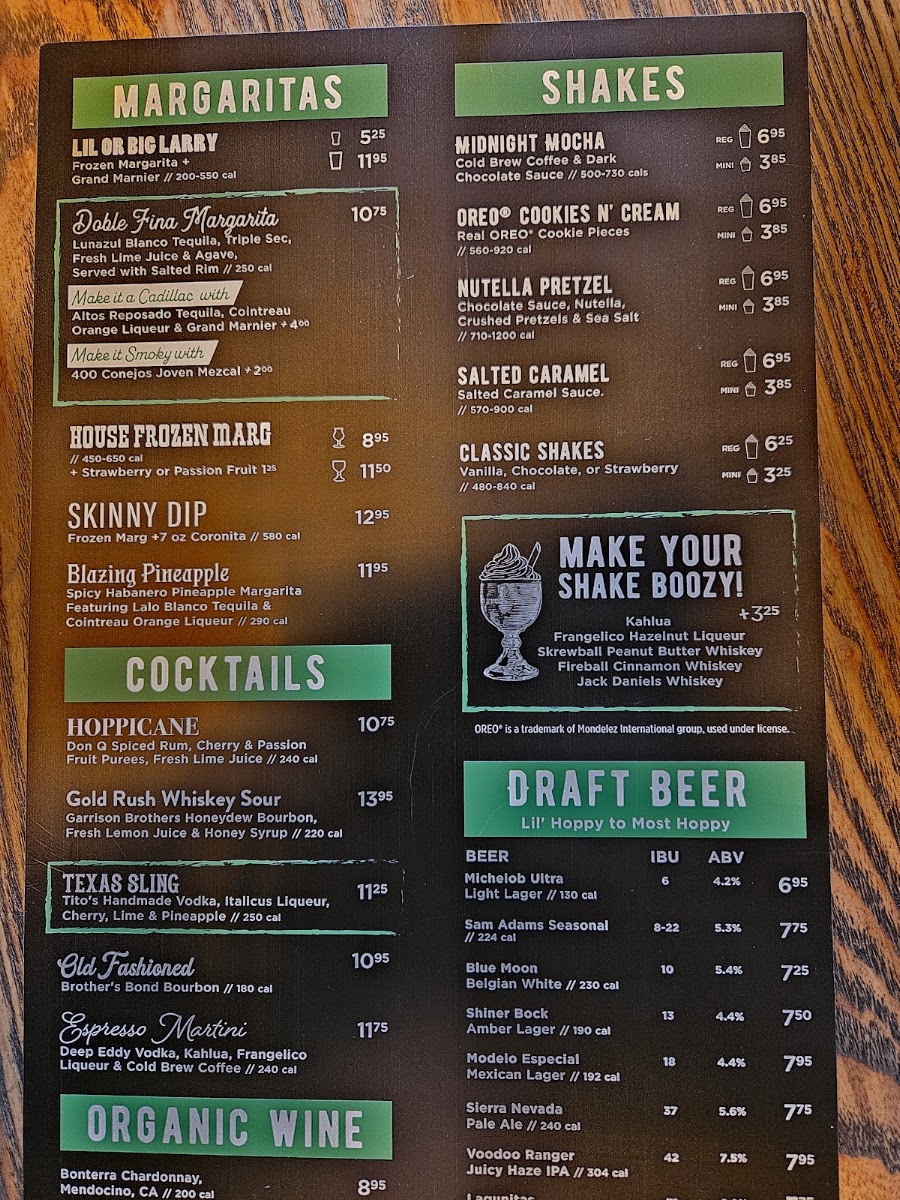 Hopdoddy Burger Bar menu board