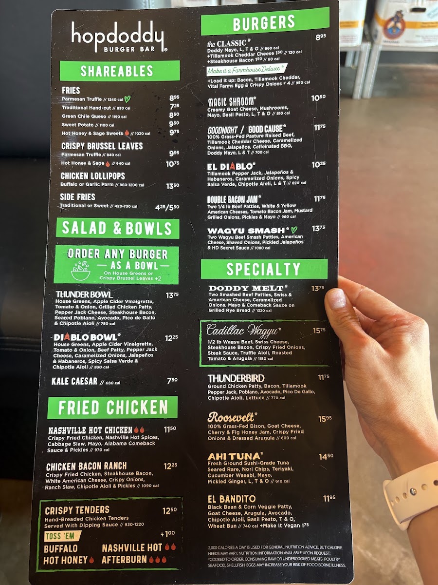 Hopdoddy Burger Bar menu board