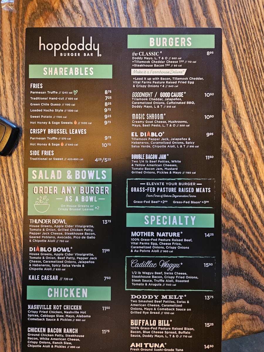 Hopdoddy Burger Bar menu board