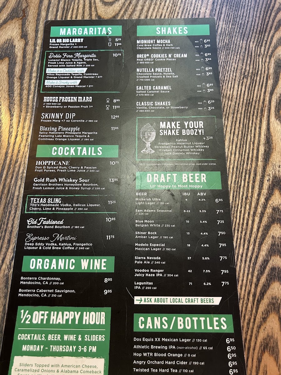 Hopdoddy Burger Bar menu board