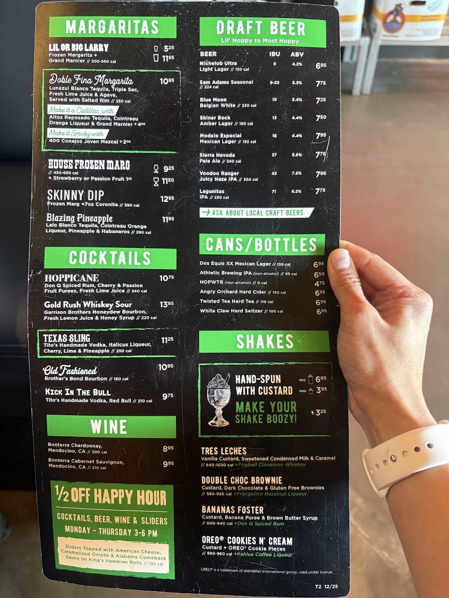 Hopdoddy Burger Bar menu board