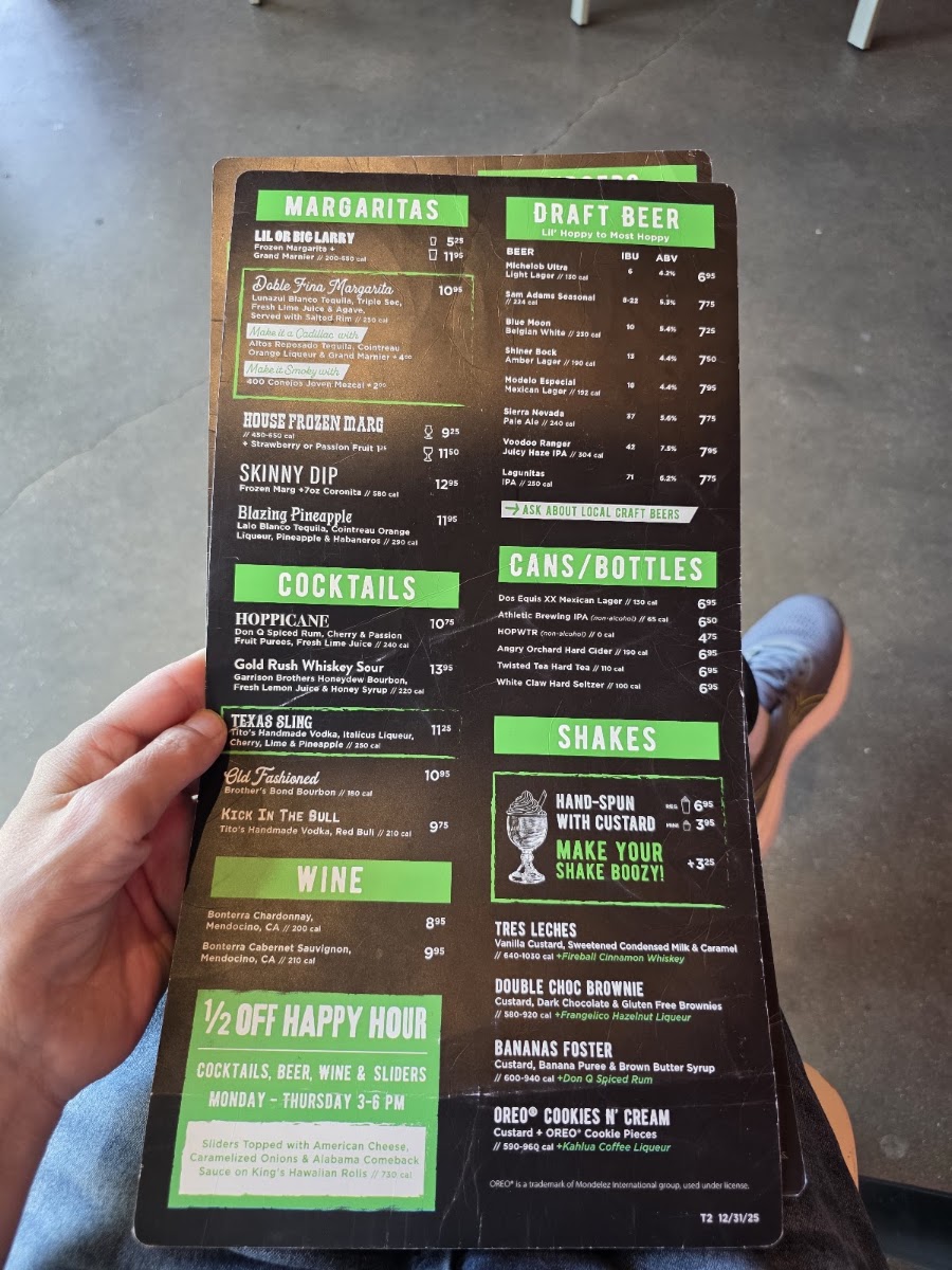 Hopdoddy Burger Bar menu board