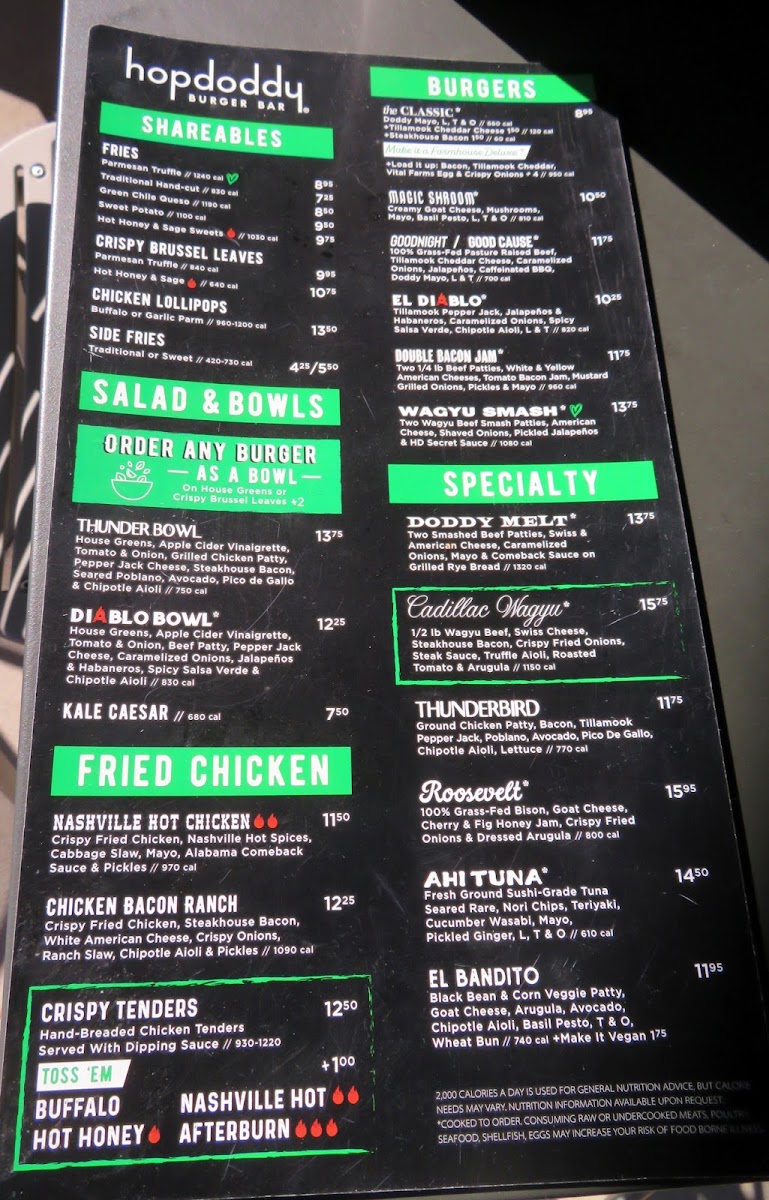 Hopdoddy Burger Bar menu board