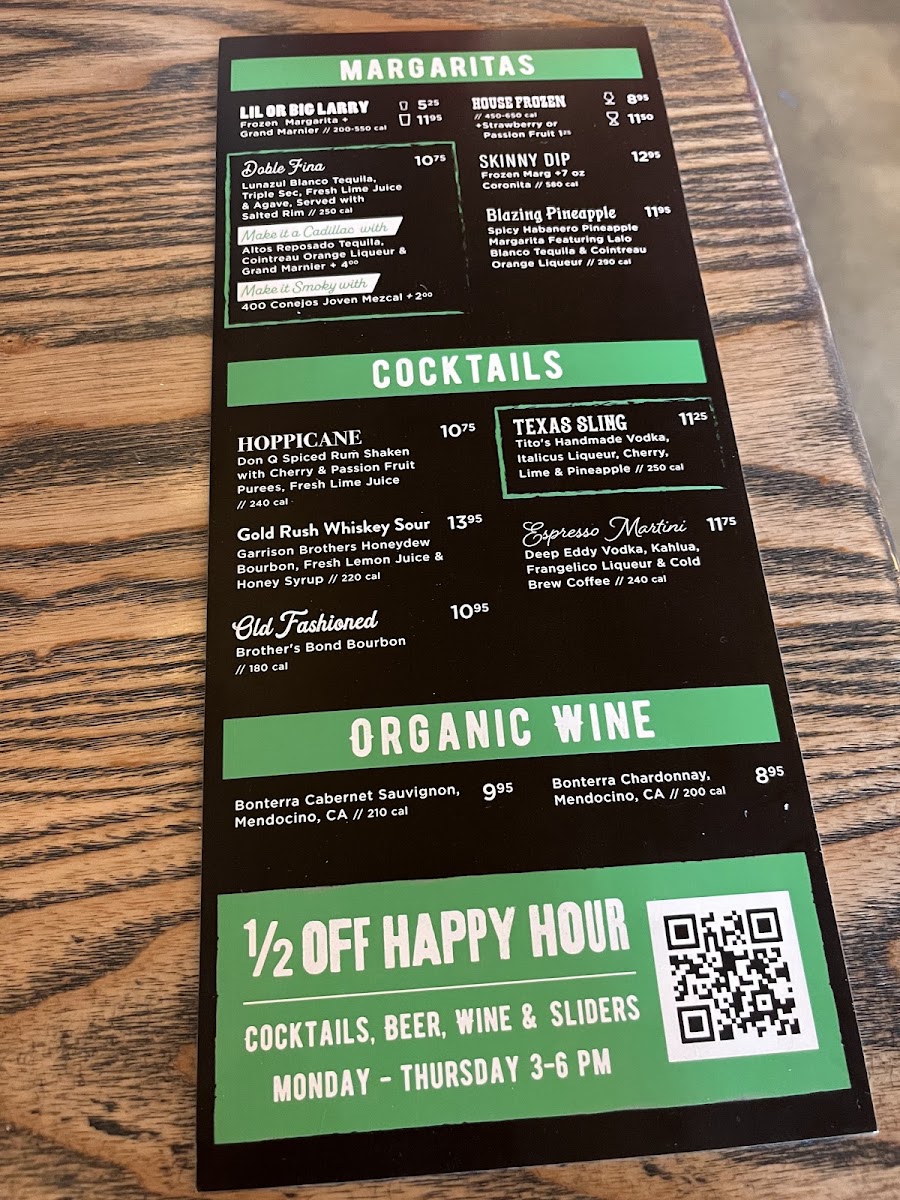 Hopdoddy Burger Bar menu board