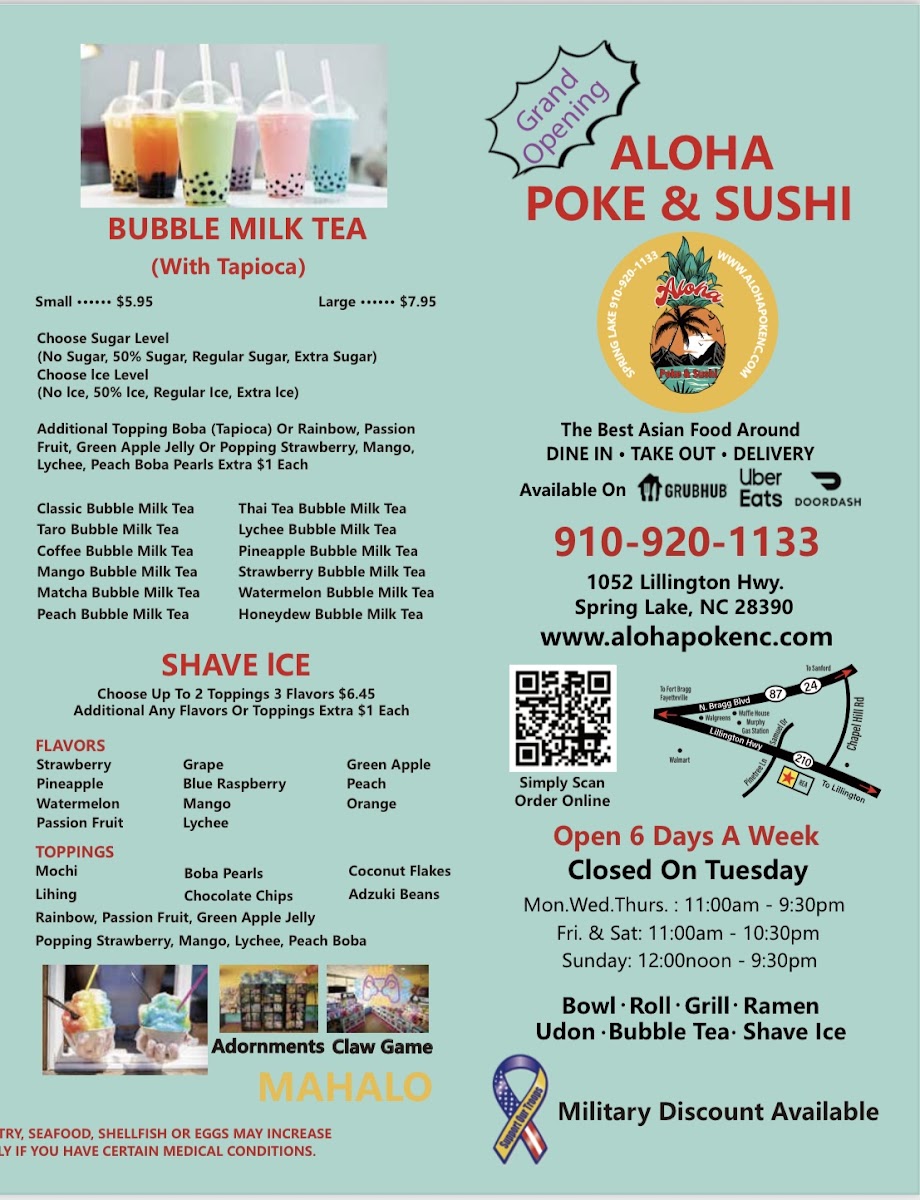 Aloha Poke & Sushi menu board