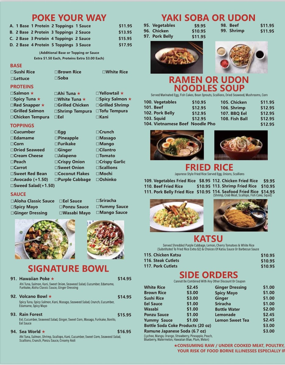 Aloha Poke & Sushi menu board