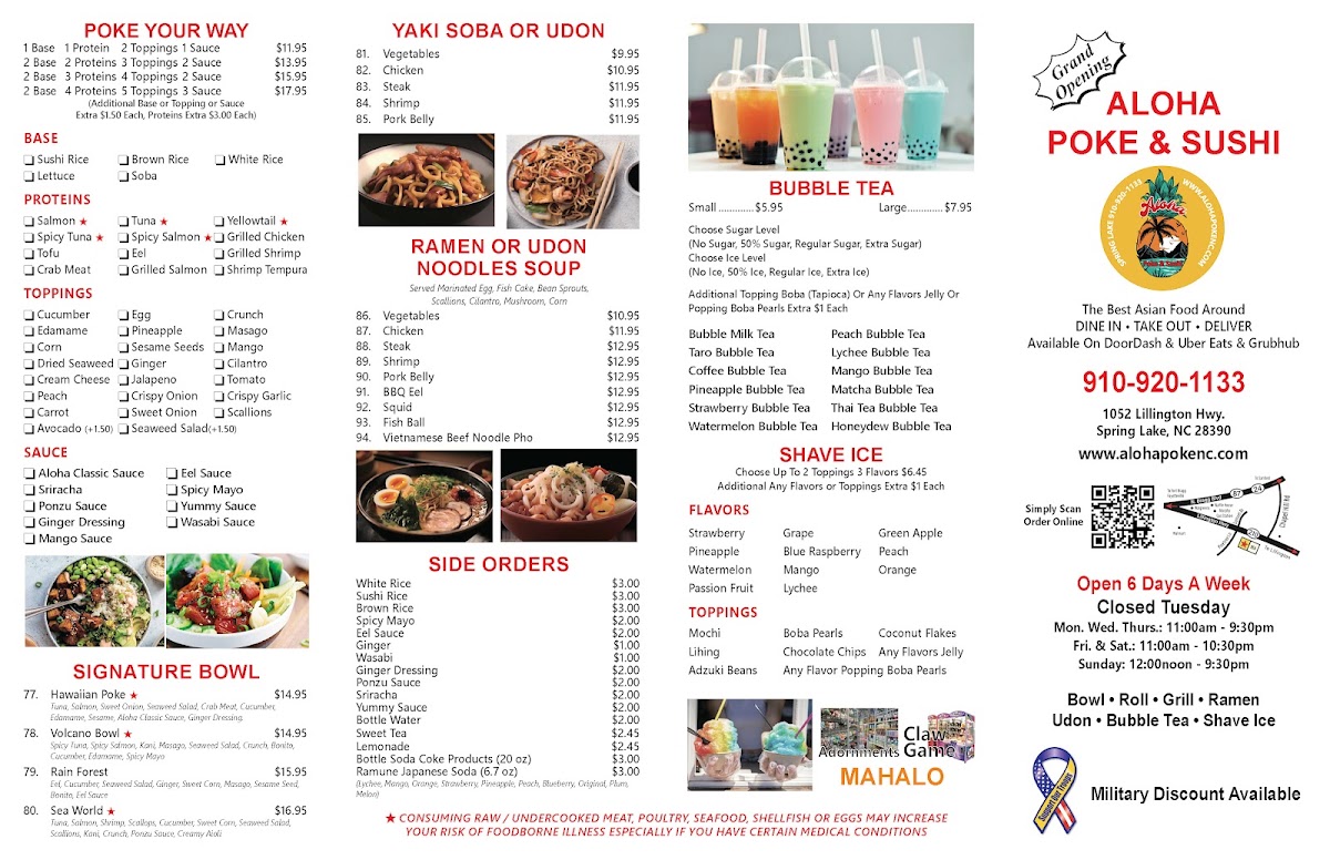 Aloha Poke & Sushi menu board