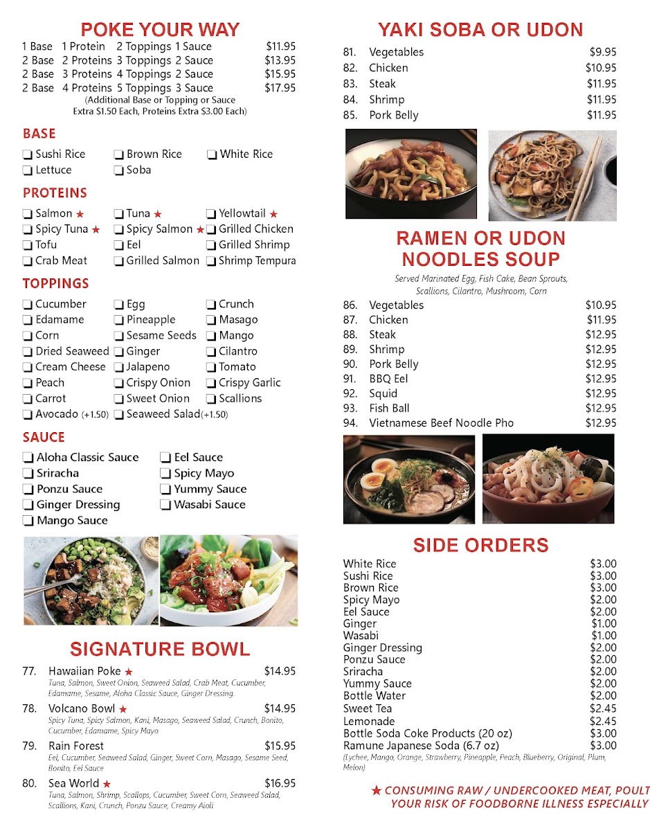 Aloha Poke & Sushi menu board