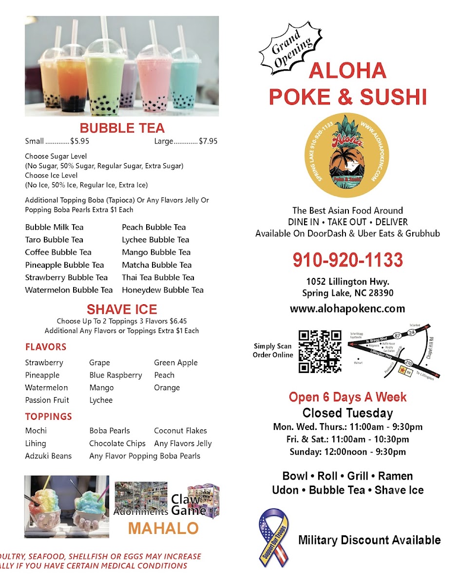 Aloha Poke & Sushi menu board