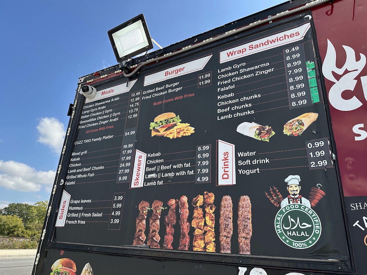 Cuzz Trio (Food Truck) menu board