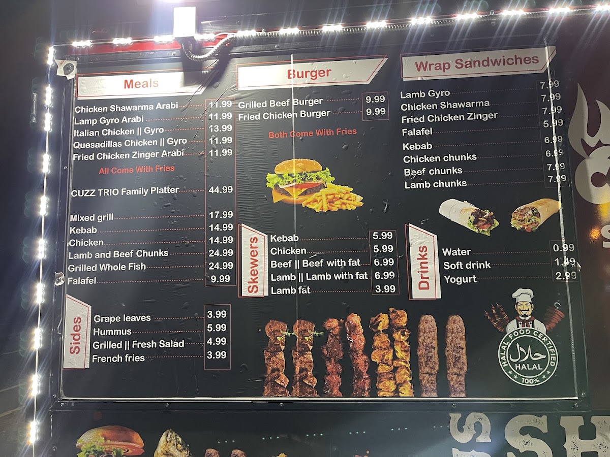 Cuzz Trio (Food Truck) menu board