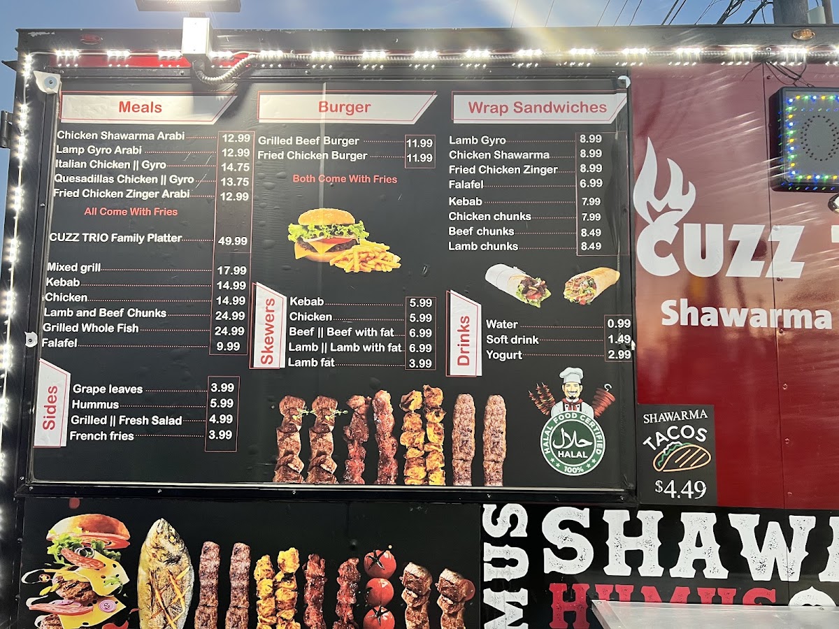 Cuzz Trio (Food Truck) menu board