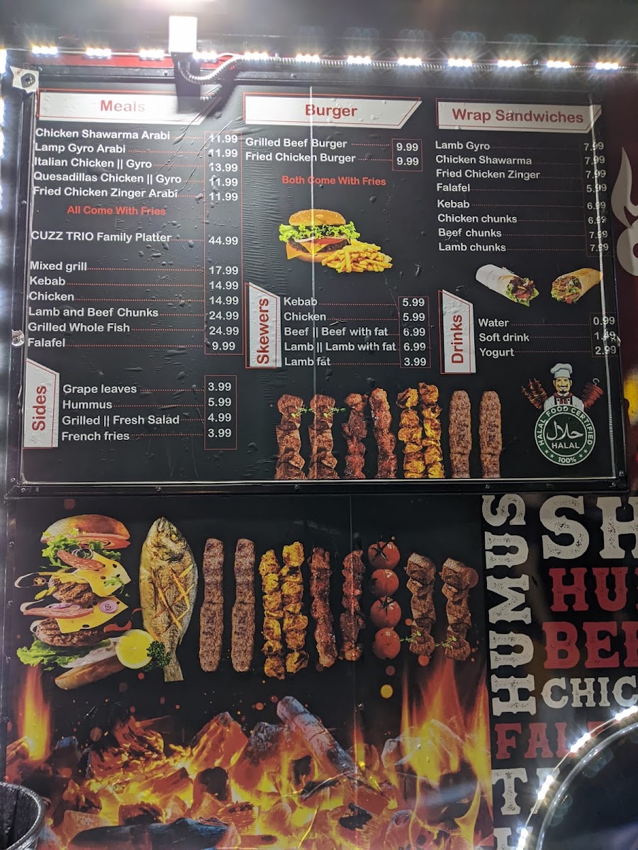 Cuzz Trio (Food Truck) menu board