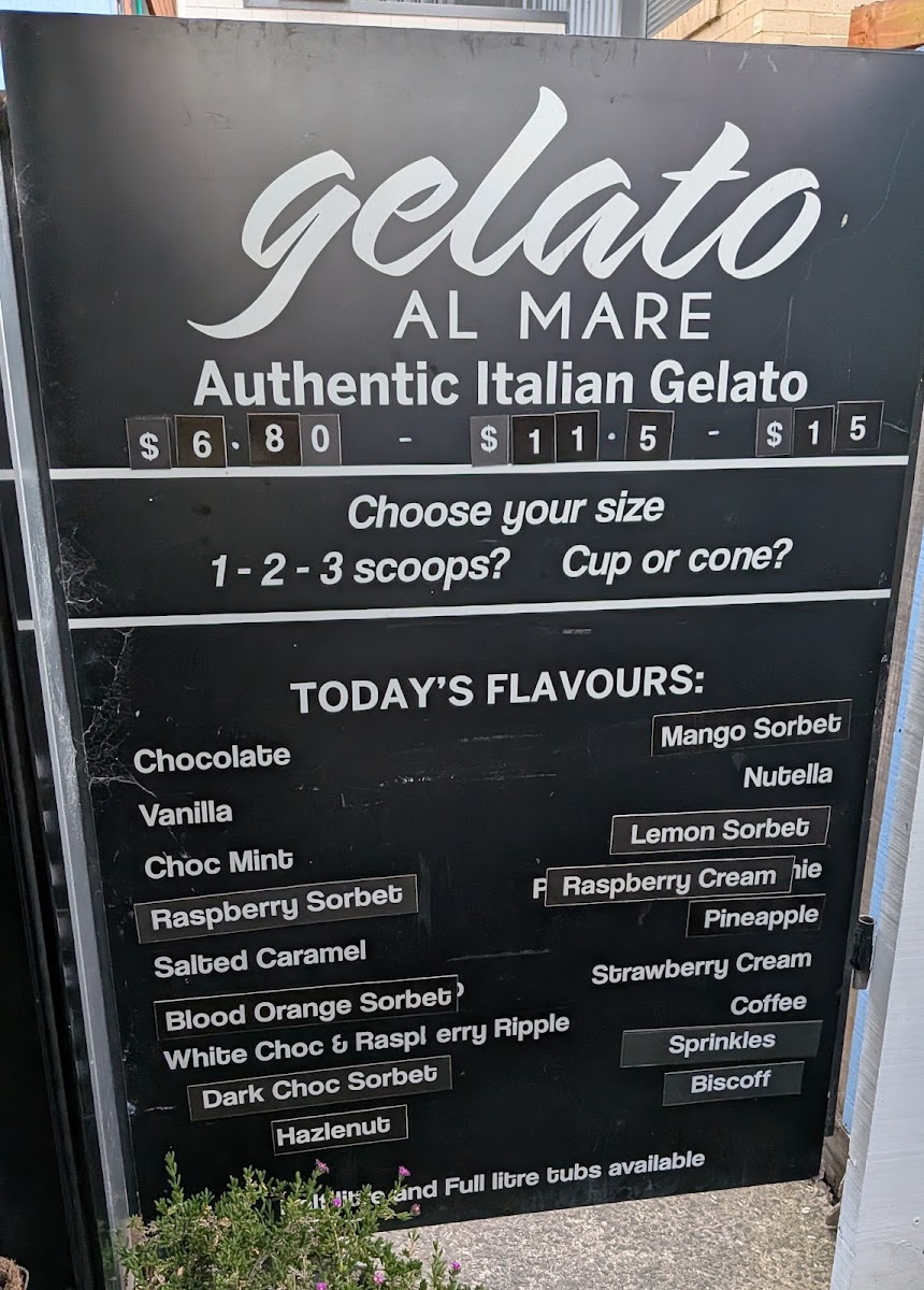 The Invy Cafe Al Mare menu board