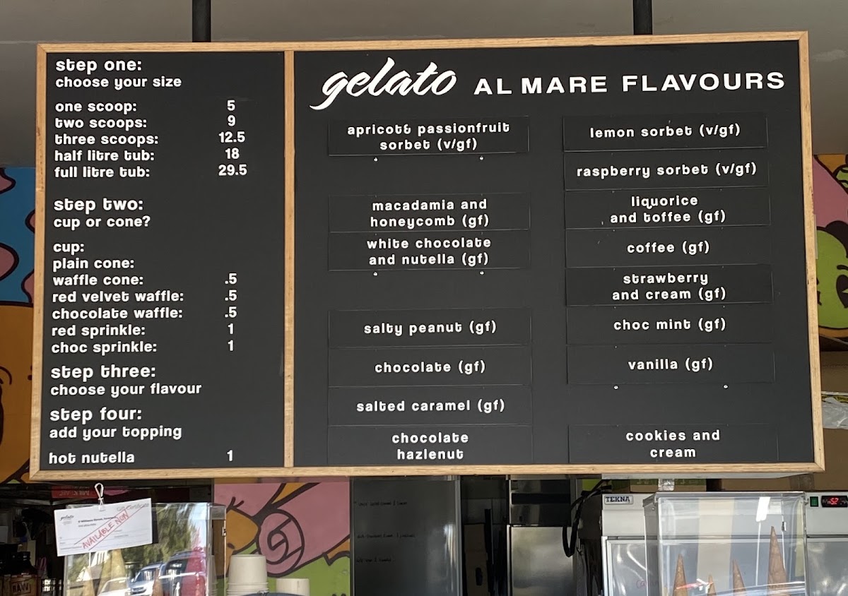 The Invy Cafe Al Mare menu board