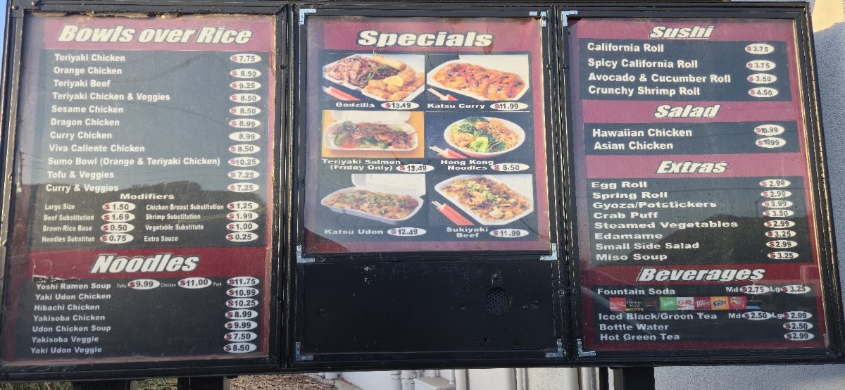 Yoshi's Fresh Asian Grill menu board