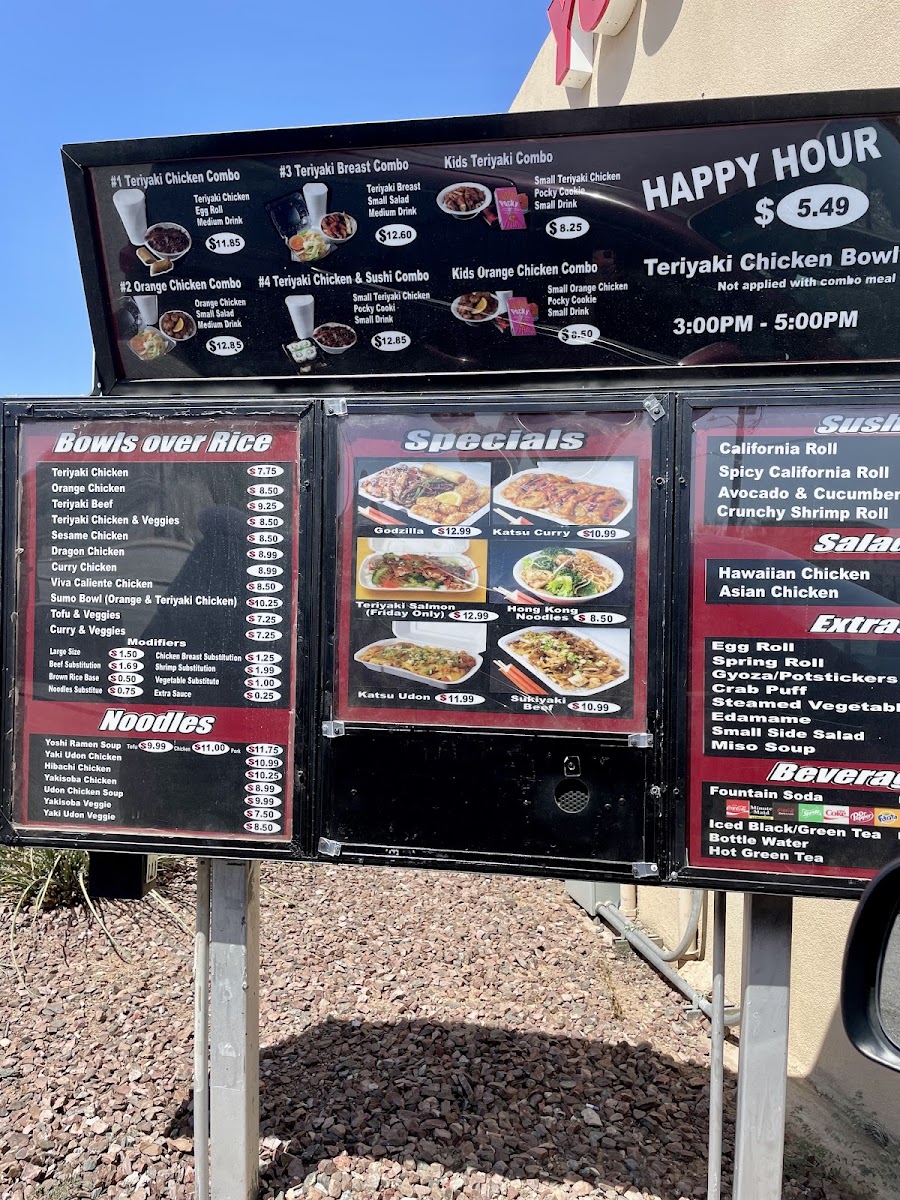 Yoshi's Fresh Asian Grill menu board