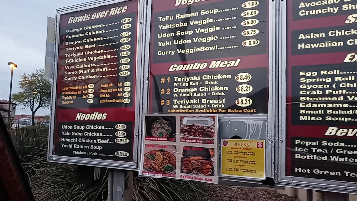 Yoshi's Fresh Asian Grill menu board