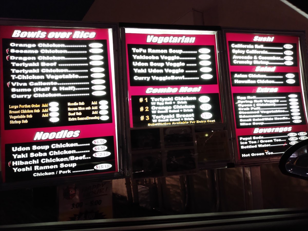 Yoshi's Fresh Asian Grill menu board