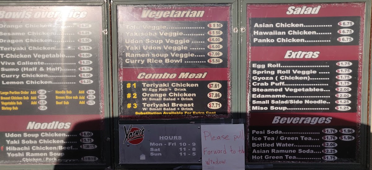 Yoshi's Fresh Asian Grill menu board