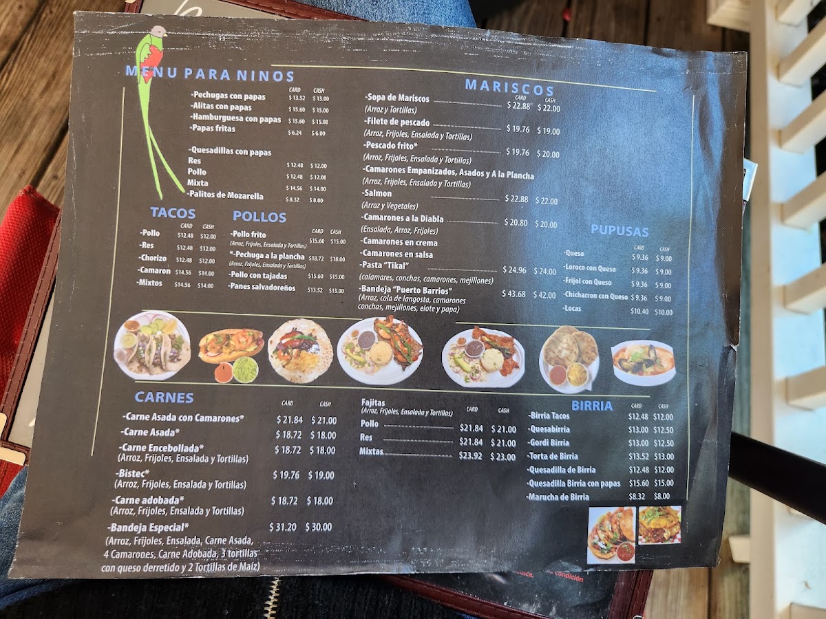Restaurante el Quetzal menu board