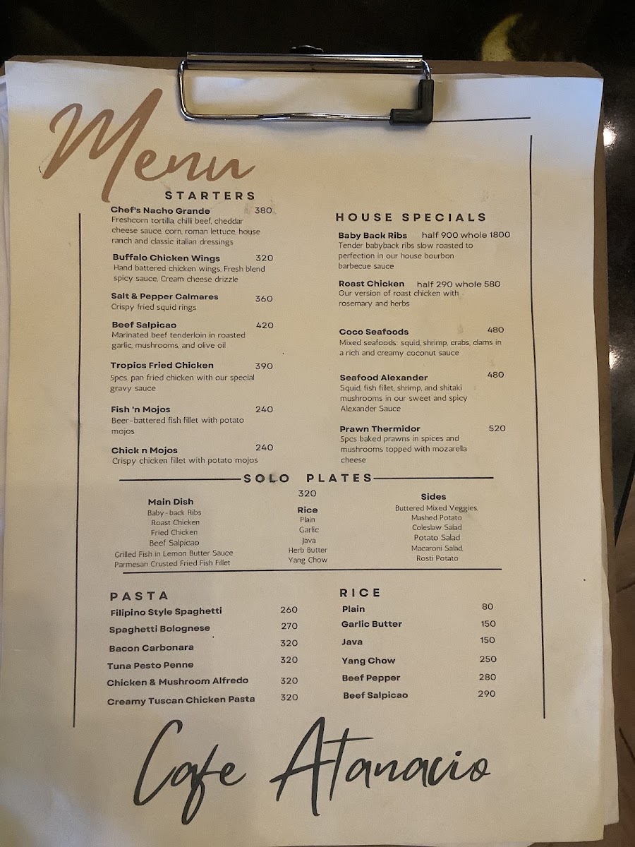 Cafe Atanacio menu board