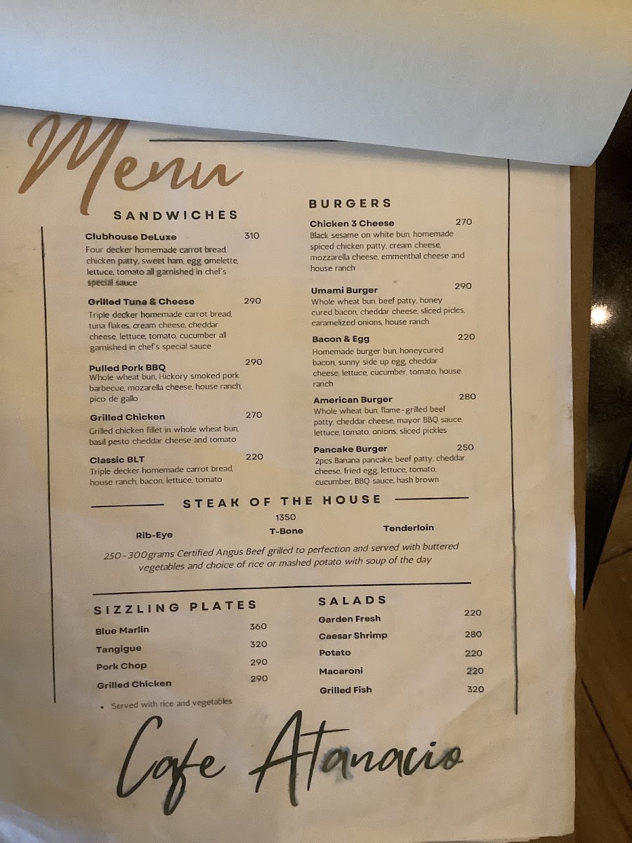 Cafe Atanacio menu board