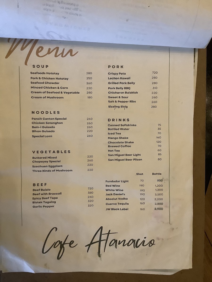 Cafe Atanacio menu board