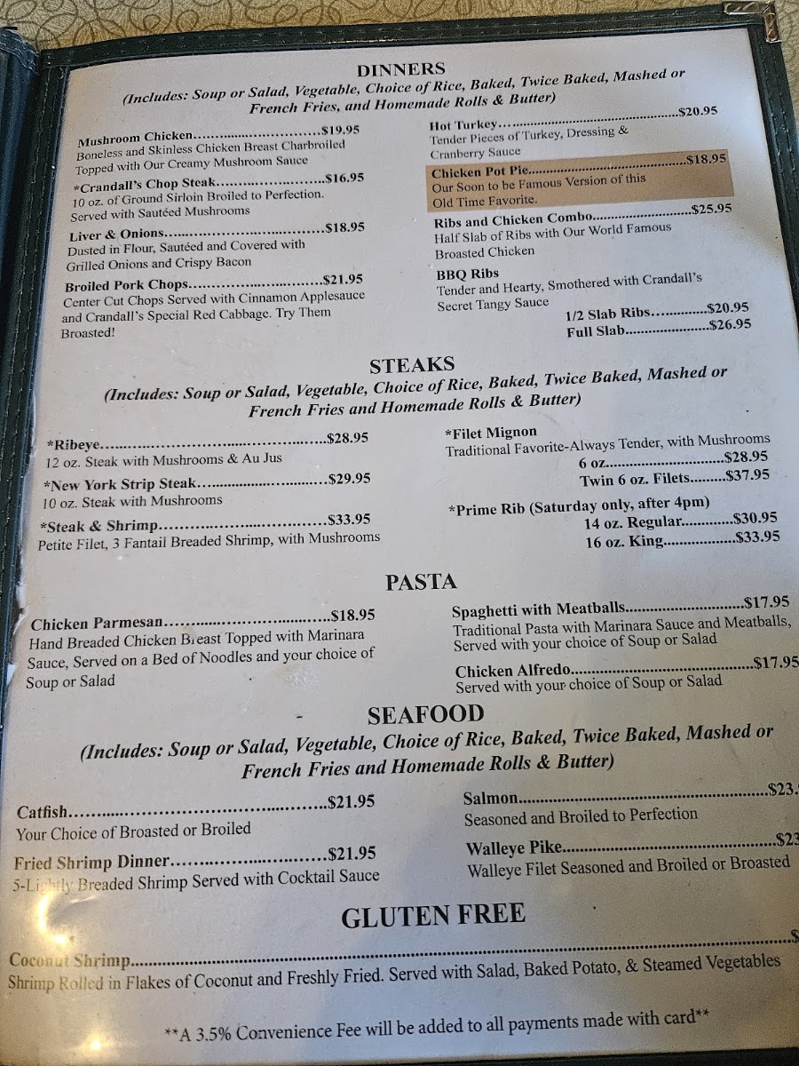 Crandall's Restaurant menu board