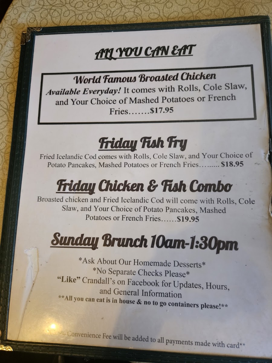 Crandall's Restaurant menu board
