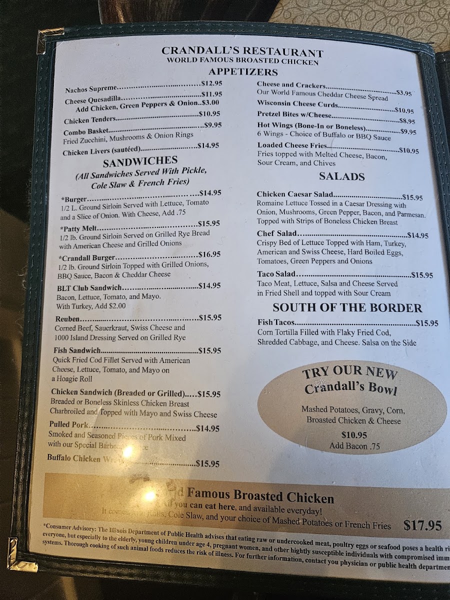 Crandall's Restaurant menu board