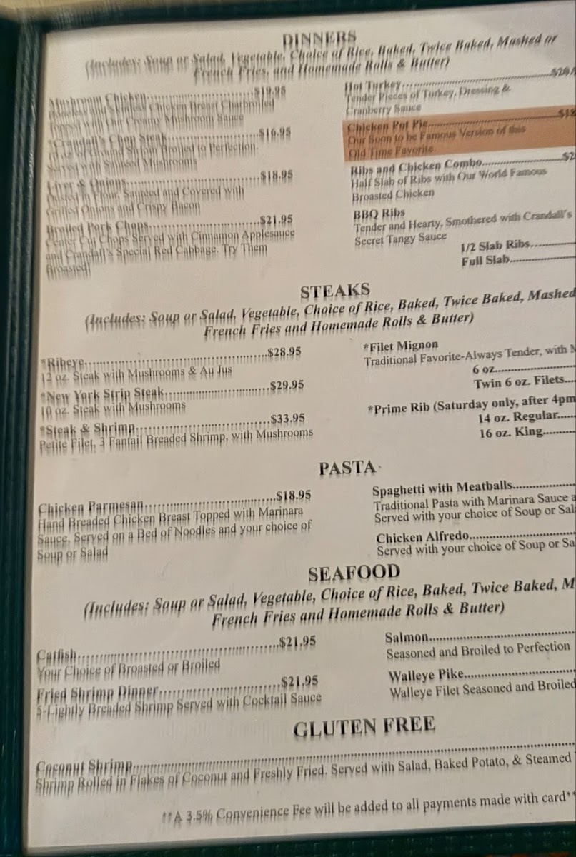 Crandall's Restaurant menu board