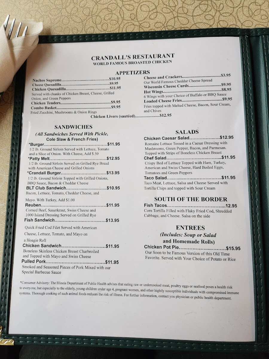 Crandall's Restaurant menu board