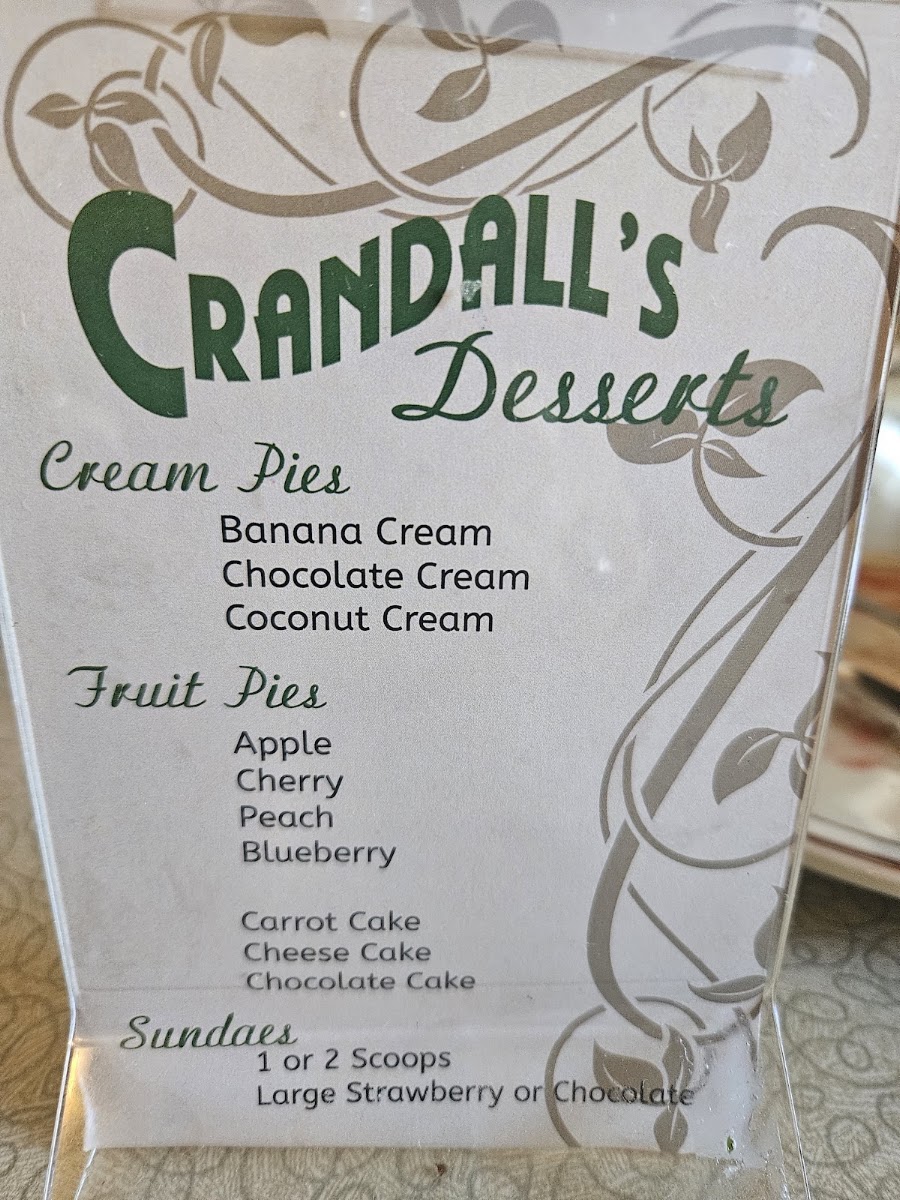 Crandall's Restaurant menu board